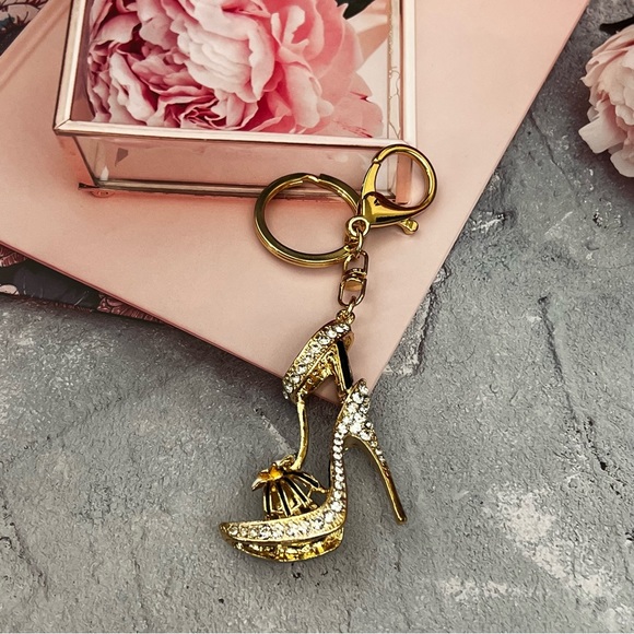 Stunning Gold & Silver Crystal High Heel Shoe Keychain Charm - Picture 12 of 16
